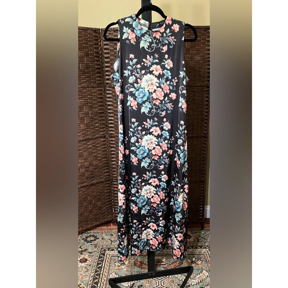 New Aleeza Paris Bloom Olivina Slip Dress Black Base Floral – Size M - Picture 3 of 6